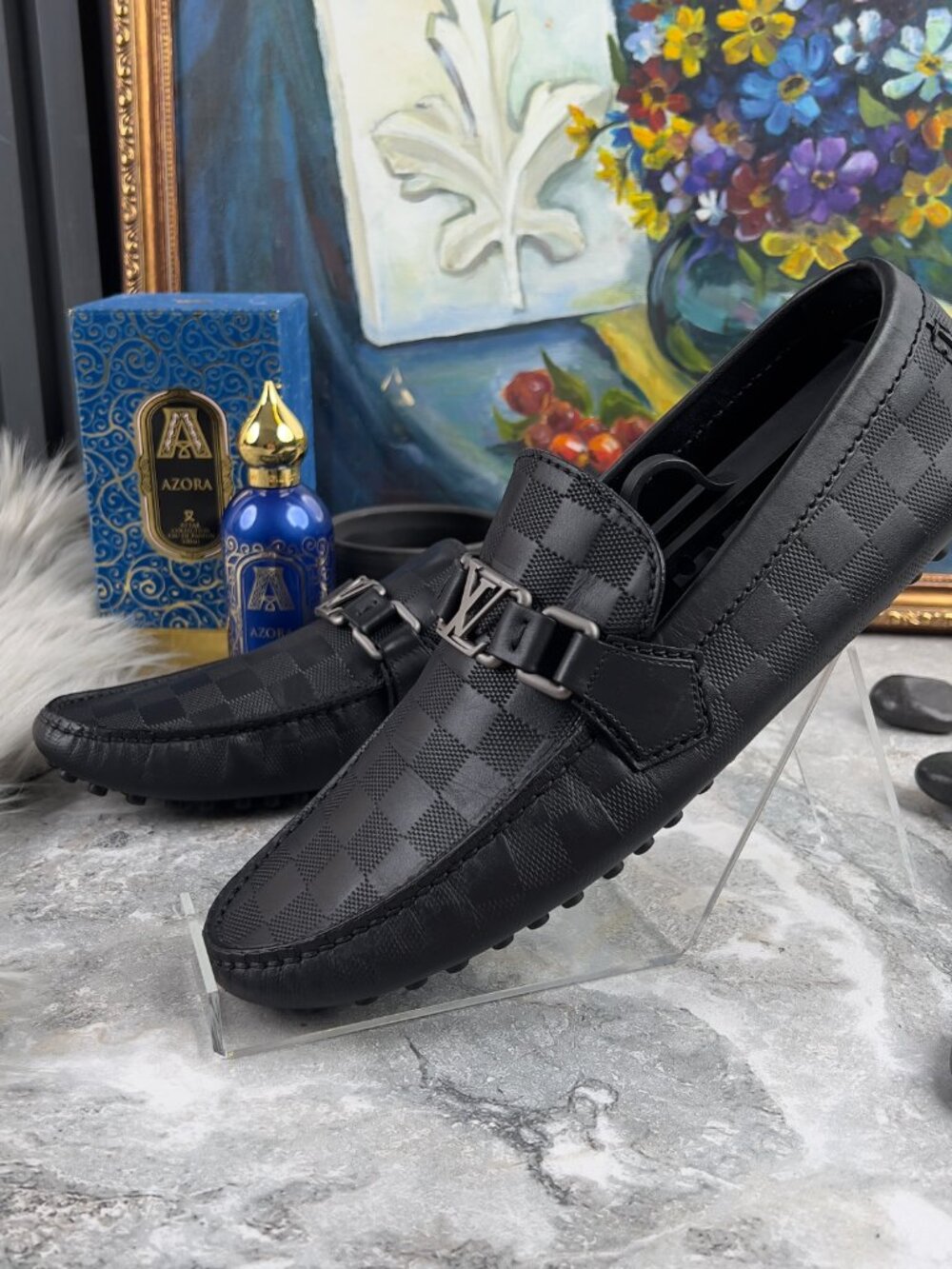 Louis Vuitton Hockenheim Damier Driving Moccasin Black 7.5 LV or 8.5 US 41.5 EUR
